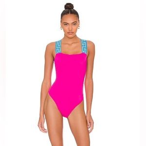 Versace Iconic Greca Strap one piece swimsuit in Cerise and Teal size XS ✨